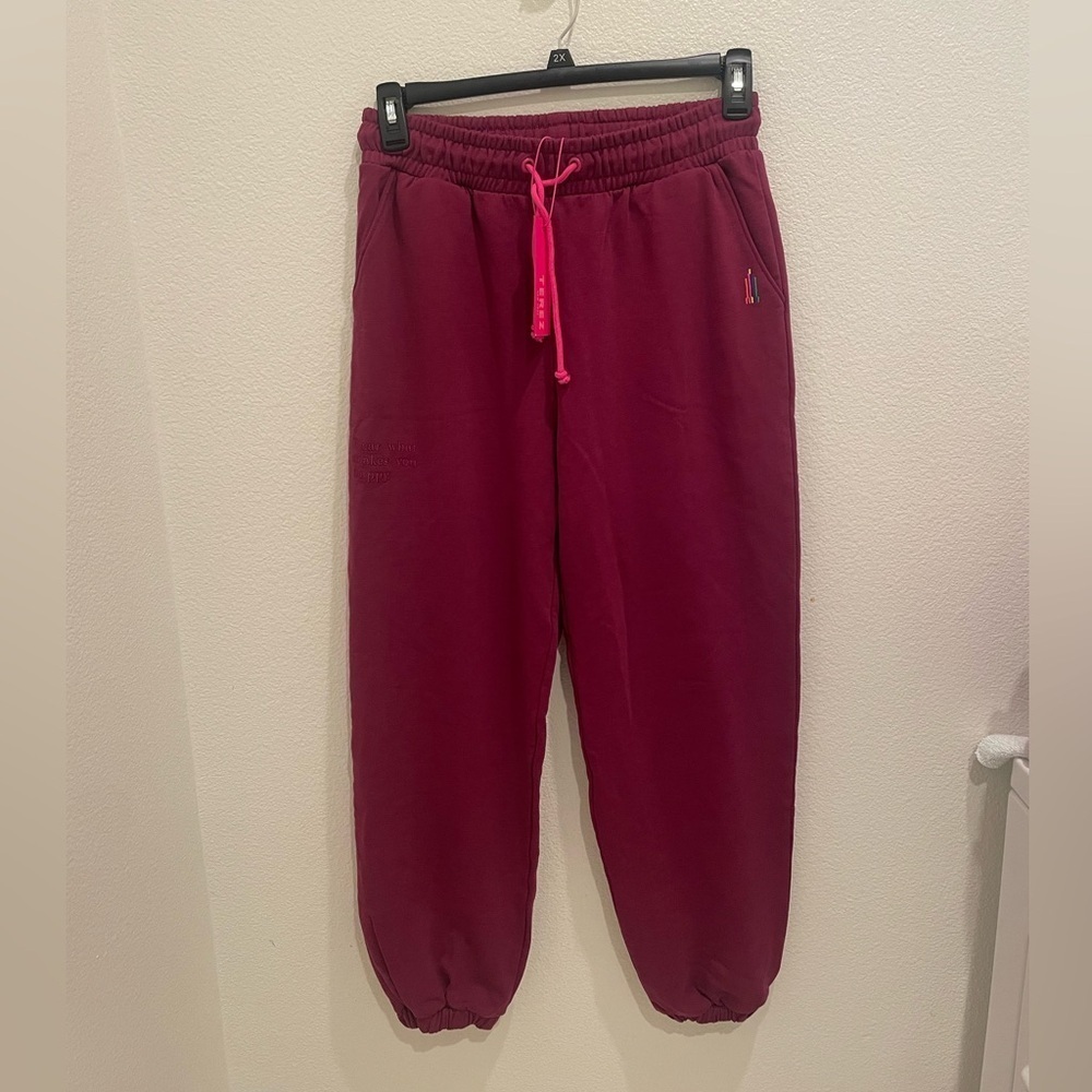 Terez New York Joggers Sweatpants Burgundy Elastic Women's S